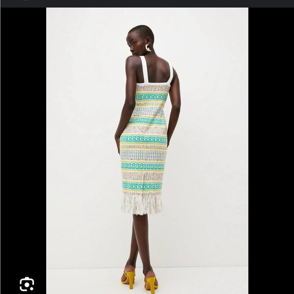 Karen Millen Italian fringed tweed dress SZ 2 - Picture 4 of 4